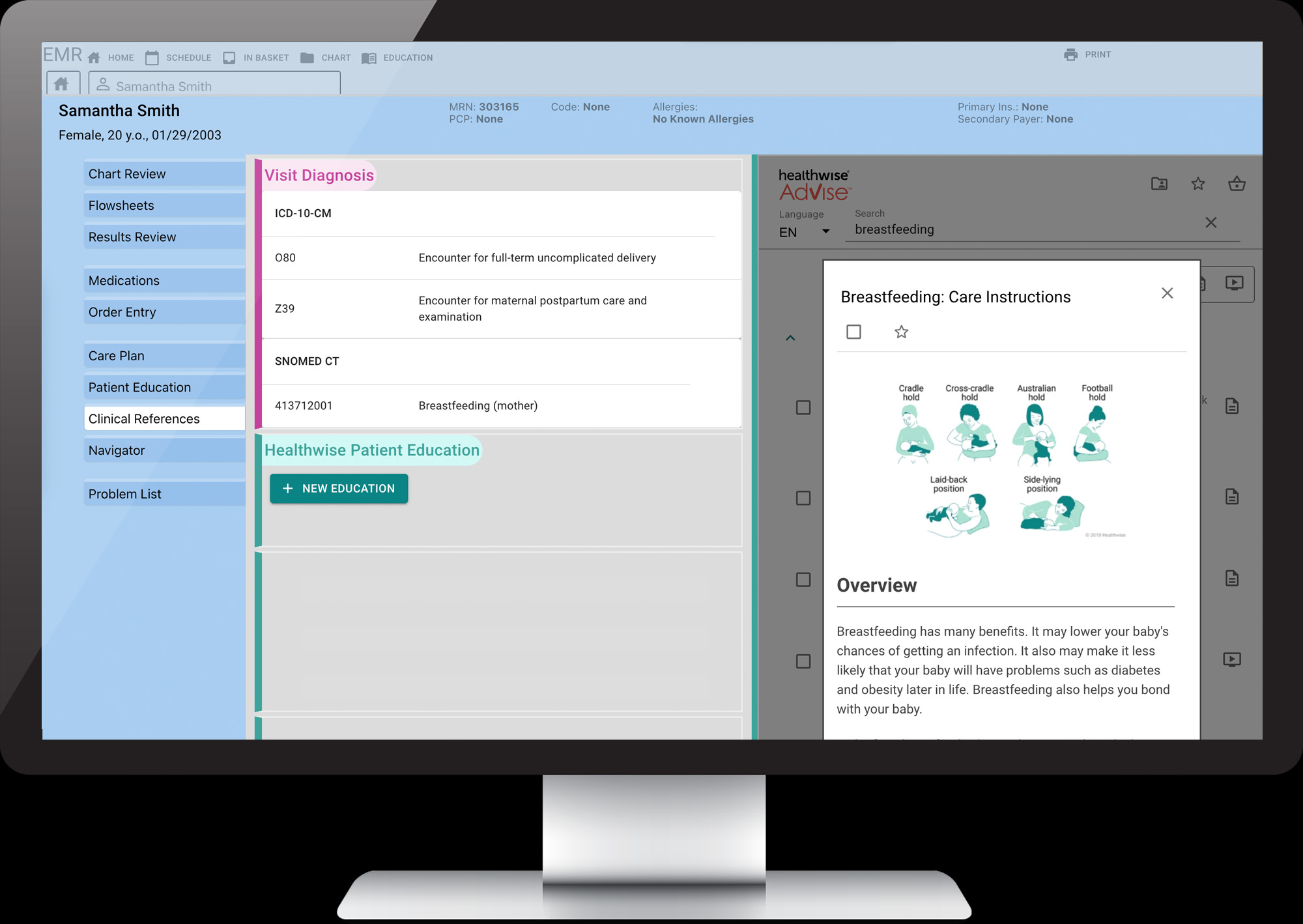 screenshot of medical record software