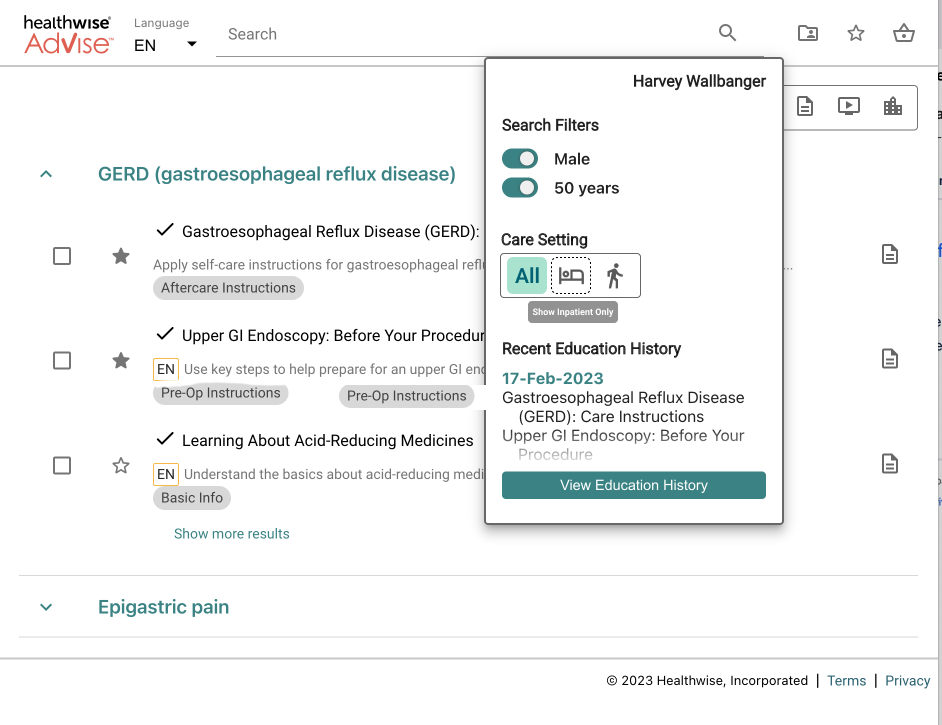 screenshot of medical record software