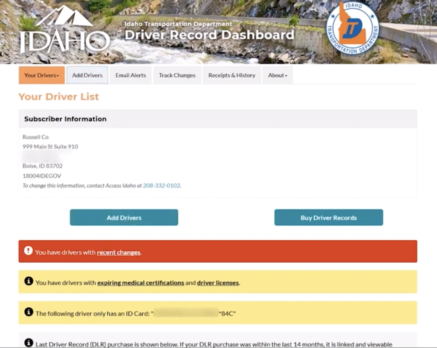 screenshot of Driver Record Dashboard